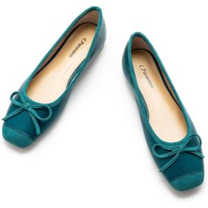 C.Paravano Ballet Flats | Square Toe Shoes | Bow Slip Ons | Ballet Shoes for Women | Dressy Flats for Women(Turquoise)