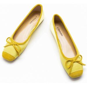 C.Paravano Ballet Flats | Square Toe Shoes | Bow Slip Ons | Ballet Shoes for Women | Dressy Flats for Women(Yellow)
