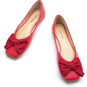 C.Paravano Ballet Flats for Women | Square Toe Flats | Mary Jane Shoes | Designer Shoes for Women(New Red)