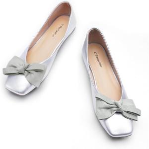 C.Paravano Ballet Flats for Women | Square Toe Flats | Mary Jane Shoes | Designer Shoes for Women(N-silver)