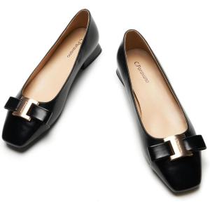 C.Paravano Flats Women | Womens Dress Shoes | Ballet Shoes for Women | Square Toe | Casual Shoes(Black)