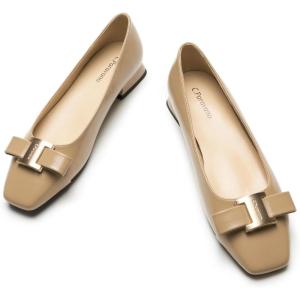 C.Paravano Flats Women | Womens Dress Shoes | Ballet Shoes for Women | Square Toe | Casual Shoes(Camel)