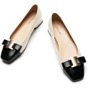 C.Paravano Flats Women | Womens Dress Shoes | Ballet Shoes for Women | Square Toe | Casual Shoes(White&black)