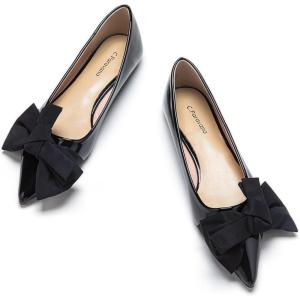 C.Paravano Pointy Bow Flats Women’s Flats Comfortable Stylish Slip-On Shoes for Casual and Office(Black_b4)