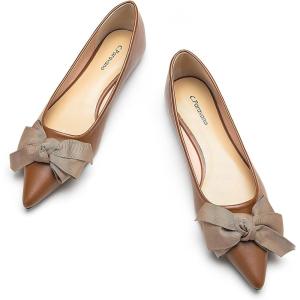 C.Paravano Pointy Bow Flats Women’s Flats Comfortable Stylish Slip-On Shoes for Casual and Office(Brown)
