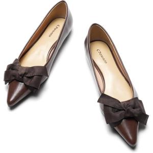 C.Paravano Pointy Bow Flats Women’s Flats Comfortable Stylish Slip-On Shoes for Casual and Office(Dark Brown)