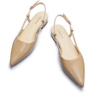 C.Paravano Slingback Flats | Pointed Toe Flats | Slingback Sandals | Women’s Slingback Dress Shoes | Adjustable Buckle Sandals(Beige Flats)