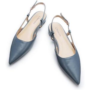 C.Paravano Slingback Flats | Pointed Toe Flats | Slingback Sandals | Women’s Slingback Dress Shoes | Adjustable Buckle Sandals(Blue Flats)