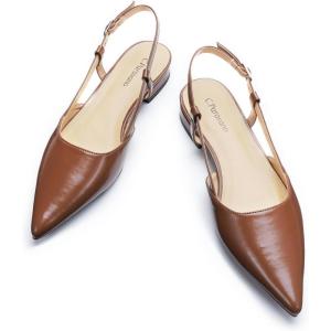 C.Paravano Slingback Flats | Pointed Toe Flats | Slingback Sandals | Women’s Slingback Dress Shoes | Adjustable Buckle Sandals(Brown Flats)