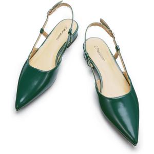 C.Paravano Slingback Flats | Pointed Toe Flats | Slingback Sandals | Women’s Slingback Dress Shoes | Adjustable Buckle Sandals(Green Flats)