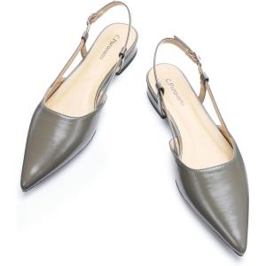 C.Paravano Slingback Flats | Pointed Toe Flats | Slingback Sandals | Women’s Slingback Dress Shoes | Adjustable Buckle Sandals(Grey Flats)