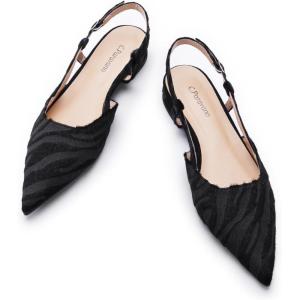 C.Paravano Slingback Flats | Pointed Toe Flats | Slingback Sandals | Women’s Slingback Dress Shoes | Adjustable Buckle Sandals(Zebra Flats)