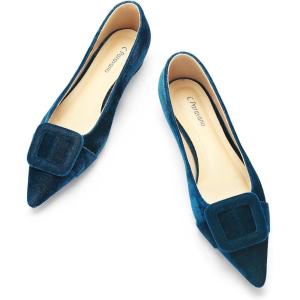 C.Paravano Velvet Flats | Women’s Pointed Toe Shoes | Dressy Flats for Women | Designer Shoes(Velvet Peacock Blue)