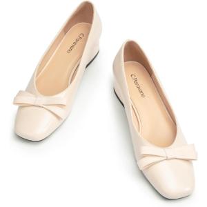 C.Paravano Women’s Pumps | Low Chunky Heel | Block Heels for Women | Dress Shoes for Women | Comfortable Heels with Bow(Ivory)