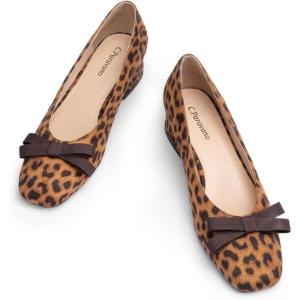 C.Paravano Women’s Pumps | Low Chunky Heel | Block Heels for Women | Dress Shoes for Women | Comfortable Heels with Bow(Leopard)