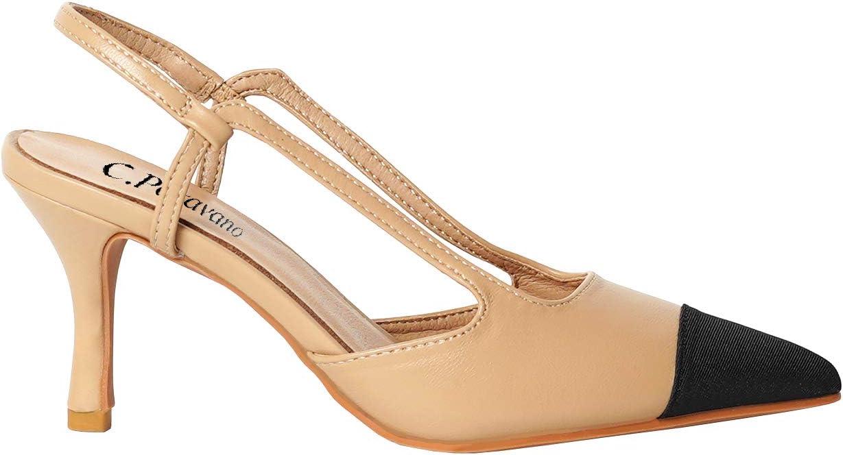 imageCParavano Womens Pointed Toe Slingback Flats Comfort Heeled Sandals SlipOn Flats Perfect for Casual Business Party DateBeige