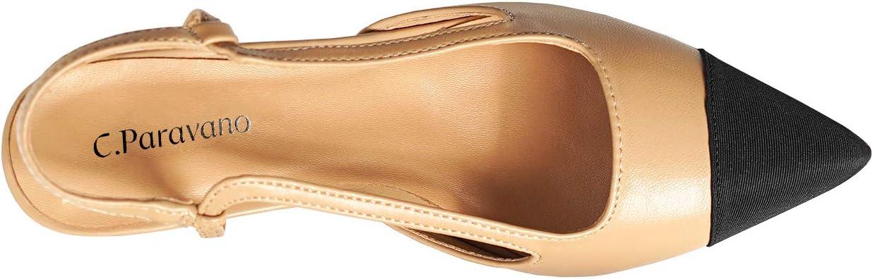 imageCParavano Womens Pointed Toe Slingback Flats Comfort Heeled Sandals SlipOn Flats Perfect for Casual Business Party DateBeige