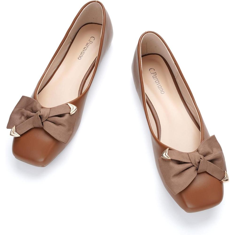 imageCParavano Ballet Flats Flat Shoes Women Square Toe Flats Dress Shoes for WomenChocolate