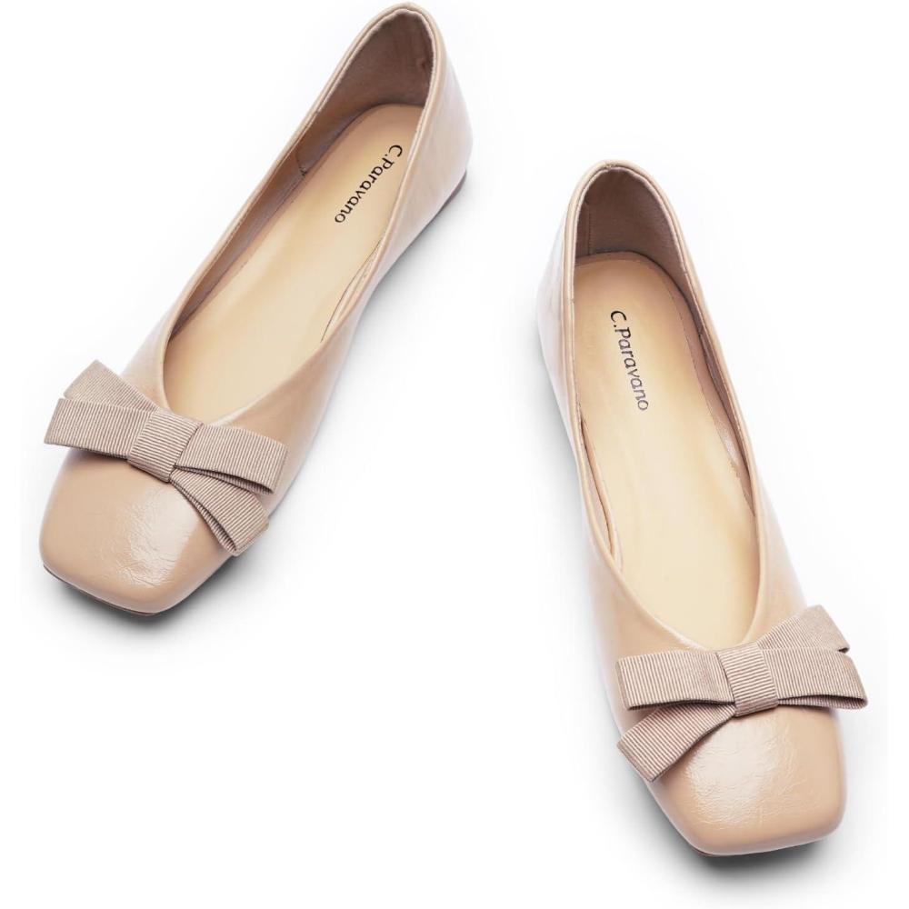 imageCParavano Womens Flats Ballet Flats Leopard Print Shoes Square Toe Flats for Women Dressy ComfortableBeige