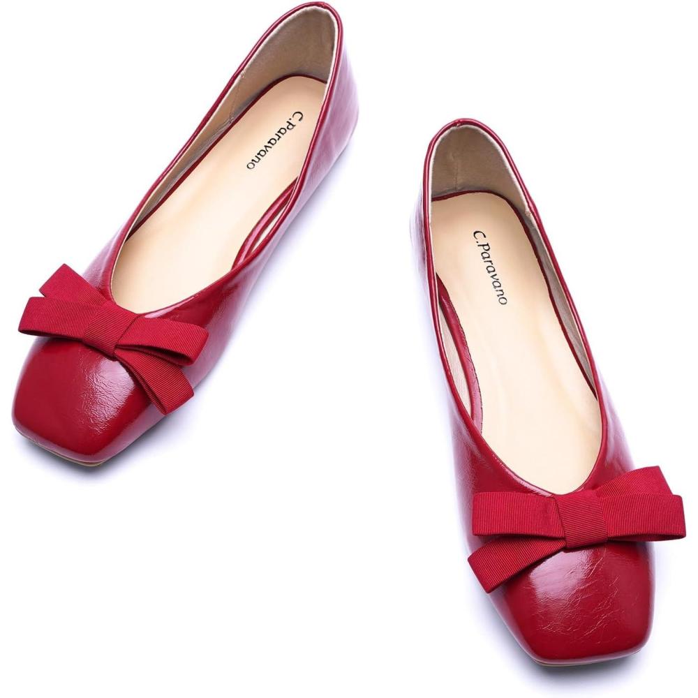 imageCParavano Womens Flats Ballet Flats Leopard Print Shoes Square Toe Flats for Women Dressy ComfortableRed