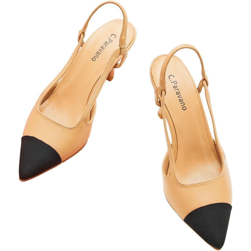 imageCParavano Womens Pointed Toe Slingback Flats Comfort Heeled Sandals SlipOn Flats Perfect for Casual Business Party DateBeige