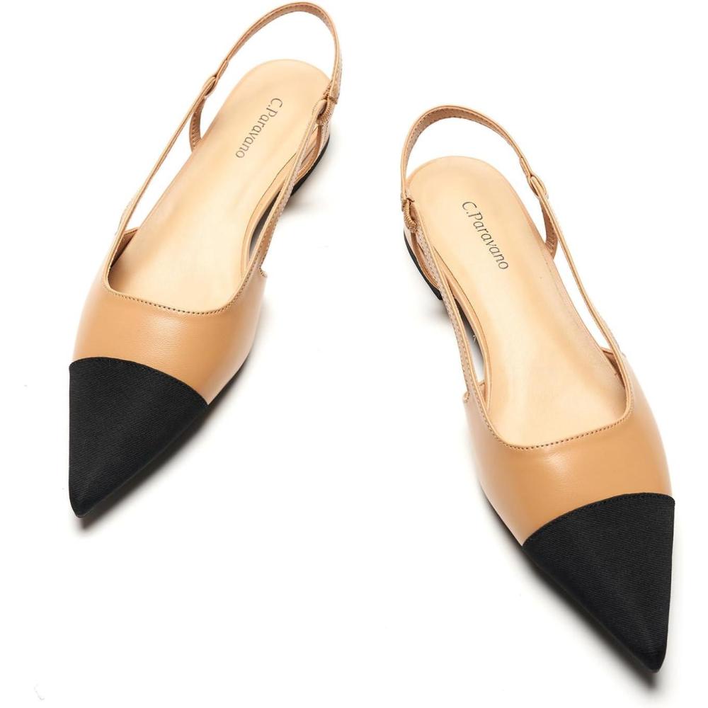 imageCParavano Womens Pointed Toe Slingback Flats Comfort Heeled Sandals SlipOn Flats Perfect for Casual Business Party DateBeige Flat