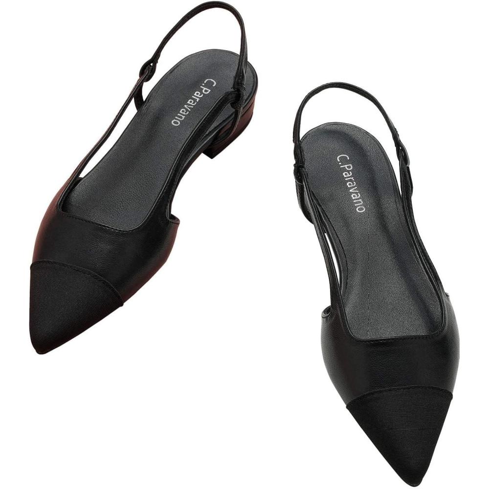 imageCParavano Womens Pointed Toe Slingback Flats Comfort Heeled Sandals SlipOn Flats Perfect for Casual Business Party DateBlack Flat