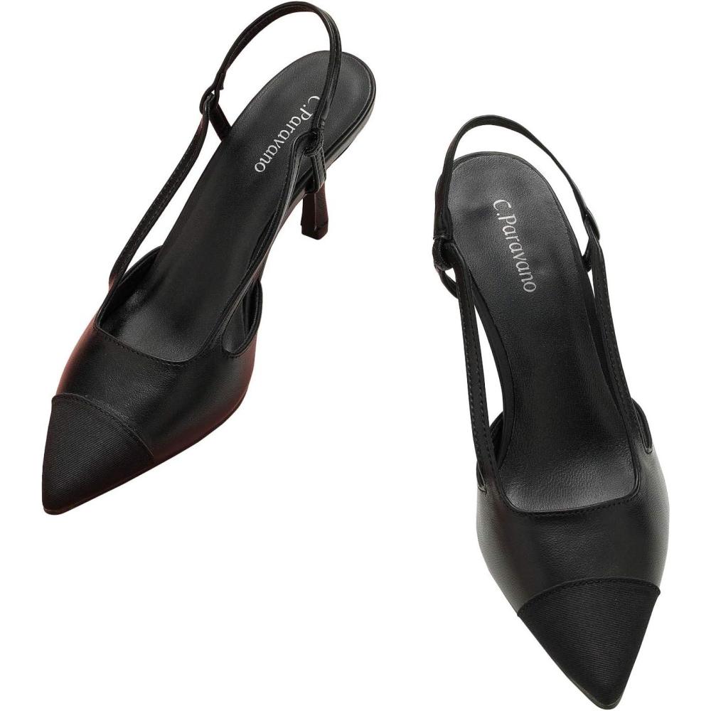 imageCParavano Womens Pointed Toe Slingback Flats Comfort Heeled Sandals SlipOn Flats Perfect for Casual Business Party DateBlack Heels