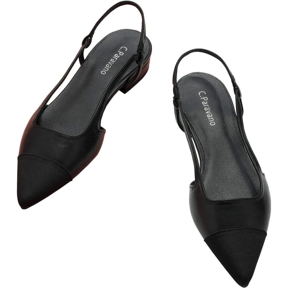 imageCParavano Womens Pointed Toe Slingback Flats Comfort Heeled Sandals SlipOn Flats Perfect for Casual Business Party DateBlackflats