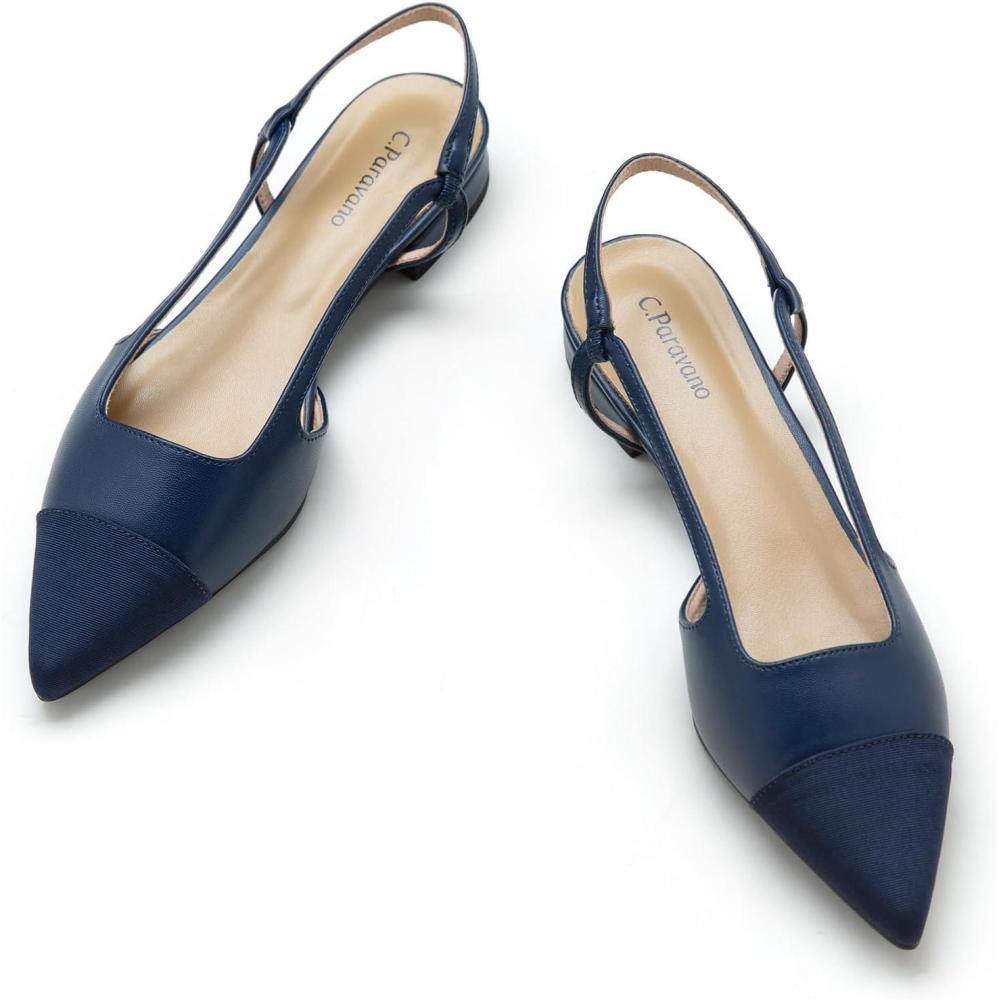 imageCParavano Womens Pointed Toe Slingback Flats Comfort Heeled Sandals SlipOn Flats Perfect for Casual Business Party DateNavy Flat