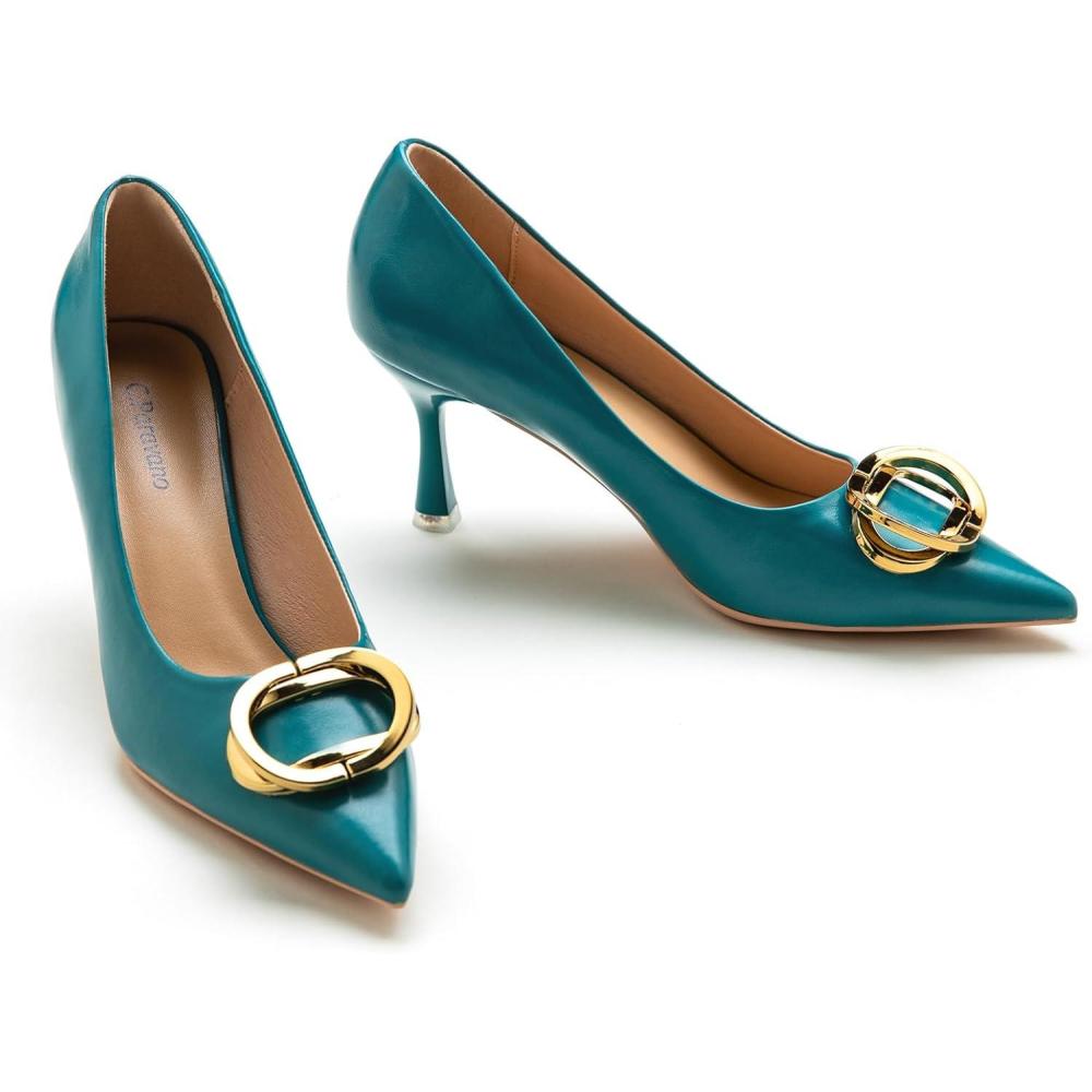 imageCParavano Womens Pumps Women Heels Closed Toe Pumps Shoes Women Chic Pointed Toe Design Comfort HeelsPeacock Blue E2