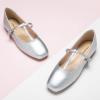 C.PARAVANO Mary Jane Shoes for Women | Womens Square Toe Flats | Silver Glossy Leather Mary Jane (Size 5,Silver_b)