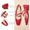 C.Paravano Women’s Mary Jane Shoes | Ballet Flats | Women’s Flats | Square Toe | Flat Shoe | Block Heel(Red)