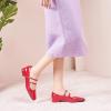 C.Paravano Women’s Mary Jane Shoes | Ballet Flats | Women’s Flats | Square Toe | Flat Shoe | Block Heel(Red)