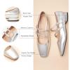 C.Paravano Women’s Mary Jane Shoes | Ballet Flats | Women’s Flats | Square Toe | Flat Shoe | Block Heel(Silver)