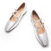 C.Paravano Women’s Mary Jane Shoes | Ballet Flats | Women’s Flats | Square Toe | Flat Shoe | Block Heel(Silver)