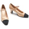 C.Paravano Women’s Pumps | Chunky Heels for Women | Closed Round Toe Shoes | Low Heel Dress Shoes(Splicing Beige)