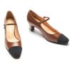 C.Paravano Women’s Pumps | Chunky Heels for Women | Closed Round Toe Shoes | Low Heel Dress Shoes(Splicing Brown)