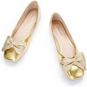 C.Paravano Ballet Flats | Flat Shoes Women | Square Toe Flats | Dress Shoes for Women(Gold)