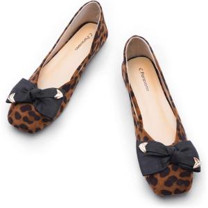 C.Paravano Ballet Flats | Flat Shoes Women | Square Toe Flats | Dress Shoes for Women(Leopard)