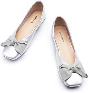 C.Paravano Ballet Flats | Flat Shoes Women | Square Toe Flats | Dress Shoes for Women(Sliver)