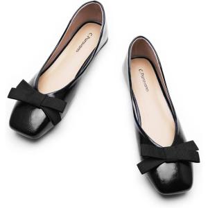 C.Paravano Women’s Flats | Ballet Flats | Leopard Print Shoes | Square Toe | Flats for Women Dressy Comfortable(Black)