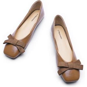C.Paravano Women’s Flats | Ballet Flats | Leopard Print Shoes | Square Toe | Flats for Women Dressy Comfortable(Brown)