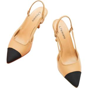 C.Paravano Women’s Pointed Toe Slingback Flats | Comfort Heeled Sandals | Slip-On Flats | Perfect for Casual, Business, Party, Date(Beige)