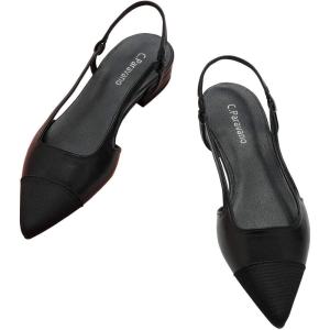 C.Paravano Women’s Pointed Toe Slingback Flats | Comfort Heeled Sandals | Slip-On Flats | Perfect for Casual, Business, Party, Date(Black Flat)