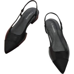C.Paravano Women’s Pointed Toe Slingback Flats | Comfort Heeled Sandals | Slip-On Flats | Perfect for Casual, Business, Party, Date(Black-flats)