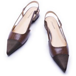 C.Paravano Women’s Pointed Toe Slingback Flats | Comfort Heeled Sandals | Slip-On Flats | Perfect for Casual, Business, Party, Date(Brown Croc Flat)