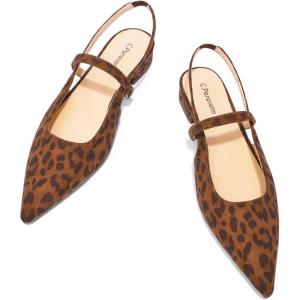 C.Paravano Women’s Pointed Toe Slingback Flats | Comfort Heeled Sandals | Slip-On Flats | Perfect for Casual, Business, Party, Date(Leopard-n Flats)