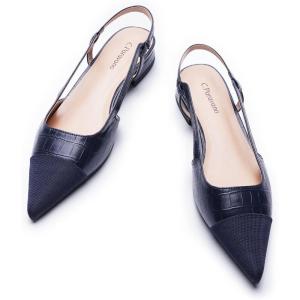 C.Paravano Women’s Pointed Toe Slingback Flats | Comfort Heeled Sandals | Slip-On Flats | Perfect for Casual, Business, Party, Date(Navy Croc Flat)