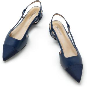 C.Paravano Women’s Pointed Toe Slingback Flats | Comfort Heeled Sandals | Slip-On Flats | Perfect for Casual, Business, Party, Date(Navy Flat)